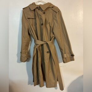 London Fog Women’s Tan Trench Coat Belted Hooded Long Rain Jacket Classic XXL
